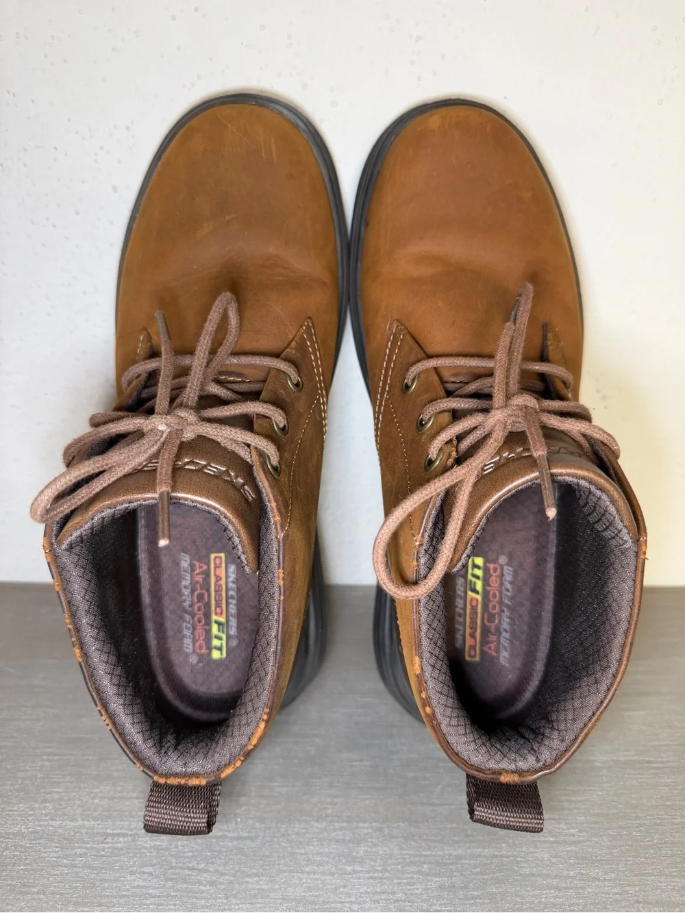 Men’s Size 8 Skechers Garza Fontaine Brown Leather Lace Up Casual Boot